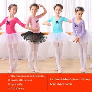 Disfraz temático - Disfraces de cumpleaños de baile, manga corta, cuerpo para niñas, ropa de práctica china, falda de ballet para niños de clasificación de algodón