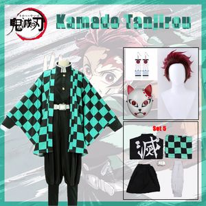 Costume de thème Demon Slayer Kamado Tanjirou cosplay costume katana sword accesstes masque vêtements anime plateau d'oreille uniforme ensemble 230214