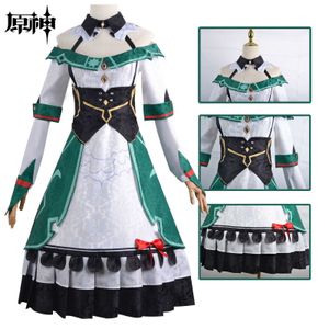 Costume à thème Genshin Impact Cosplay Costume Katheryne jeu Anime vêtements robe de noël tenue de femme de chambre perruque noire Costumes de fête de carnaval perruques 230825