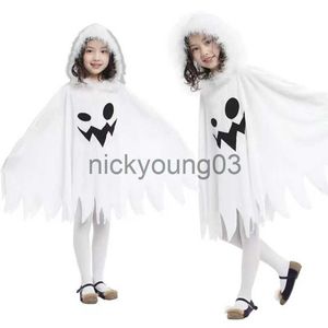 Costume à thème Filles Halloween Cape à capuche blanche Impression fantôme drôle Cape à franges Halloween Cosplay Costume scène Cape fête Cosplay Cape x1010