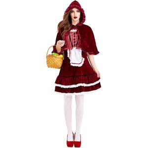 Costume à thème Halloween Cosplay Rayé Bourgogne Dentelle Cape Petit Chaperon Rouge Costume de Fête des Femmes Jupes Costumes de Scène 230829