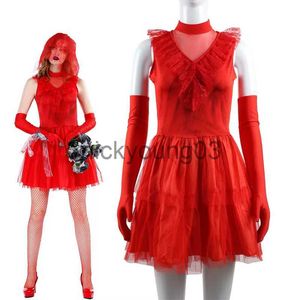 Thème Costume Halloween Mary Red Ghost Robe de mariée Horreur Dead Zombie Cosplay Costume Femme Halloween Party Rouge Cosplay Robe x1010