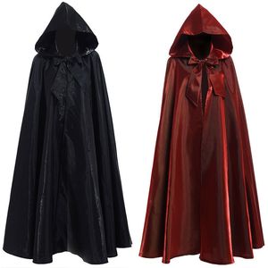 Thème Costume Halloween Party Cosplay Femme Hommes Adulte Long Hero Sorcellerie Robe Capuche Cosplay Satin Rouge Cape Médiévale 221026
