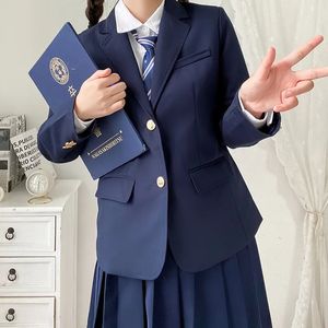 Traje de tema Uniforme escolar coreano Azul marino Blazer Japonés Abrigo alto Traje Ropa Chica Estudiantes Chaqueta Seifuku 231009