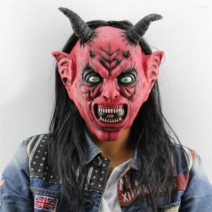 Disfraz de tema Precio bajo Satan Devil April Fool Halloween Cosplay Máscara Látex Horror Head Prop para adultos