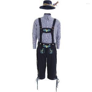 Thème Costume Hommes Oktoberfest Lederhosen Avec Bretelles Chapeau Costumes Ensemble Pour Homme Fête Cosplay Garçon Fermier Jeu Taille M XL