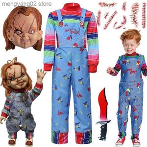 Thème Costume Film Enfant S Jouer Cosplay Chucky Cosplay Come Top Barboteuses Tenues Couteau En Papier Masque Autocollant De Tatouage Halloween Venez pour Les Enfants T231013