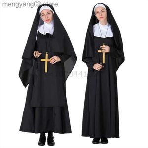 Thème Costume Nonne Soeur Habitude Venez Halloween Femmes Chrétienne Missionnaire Catholique Cosplay Carnaval Fantasia Déguisement Noir Longue Robe T231013