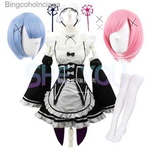 Thème Costume Ram Rem Cosplay Re Zero Kara Hajimeru Isekai Seikatsu Noir Come Girls Maid Outfit Femmes Tablier Robe Halloween ComesL231013