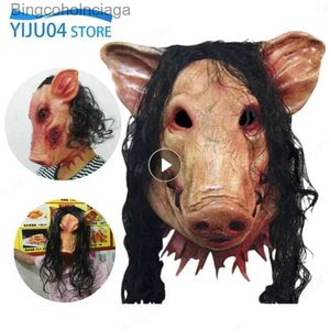 Themakostuum Scary S Pig Head Mask Halloween Cosplay Party Horrible Bloody Animal Maskers Carnaval Volwassen Horror Come Head Cover Latex MaskL231008