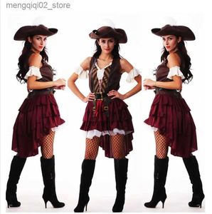Disfraz de tema sexy halloween capitán jack sparrow vienen piratas del caribe cosplay pirata viene para mujeres mujer adulto vestido sombrero Q231010