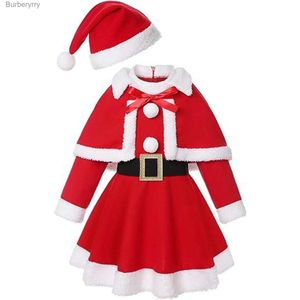 Traje temático Trajes de Navidad para niñas pequeñas Santa Come Vestido rojo de manga larga con cinturón de sombrero Shl Niños Vestido de Navidad Fiesta de vacaciones Traje L231010