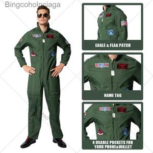 Costume à thème Top Gun Film Cosplay Uniforme de l'armée de l'air américaine Halloween Livré pour hommes Adulte Armée Vert Pilote militaire Combinaison AstronautL231013