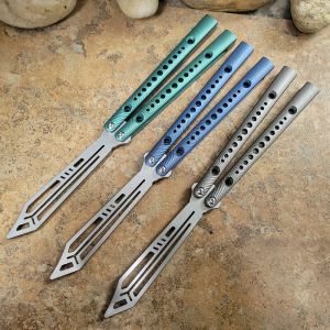 THE REP REP Dot Butterfly Trainer Couteau canne Titanium Handle D2 Blade Bushings System Jilt Sweging Edc Tool Gift Knives