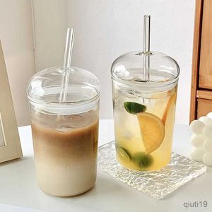 Thermoses 450 ml tasse en verre avec couvercle et paille Transparent thé tasse à café verres à jus canette de bière lait moka tasses petit déjeuner tasse Drinkware