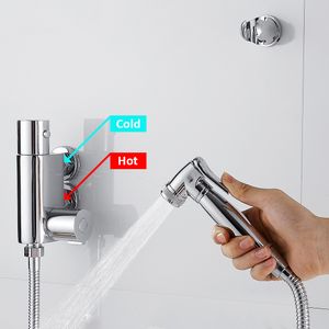 Conjunto de ducha de baño termostático Bidet montado en la pared Grifo de inodoro Ducha Conjunto de rociador portátil Agua caliente y fría Ducha higiénica LJ201211