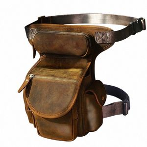 Grueso Crazy Horse Cuero Hombres Diseño Menger Sling Bag Vintage Travel Heavy Duty Fanny Cinturón Paquete Pierna Muslo Bolsa Masculino 3109 40r6 #