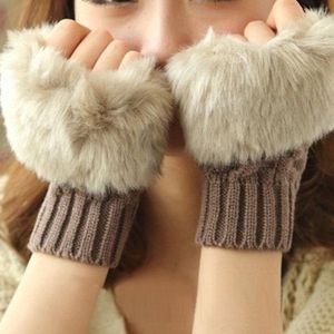 Gants d'hiver épais et chauds pour femmes, demi-doigt, en fausse laine, Crochet tricoté, mitaine demi-doigt, chauffe-poignet