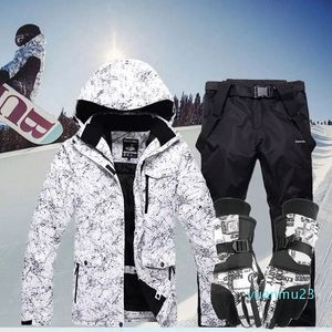 Traje de esquí grueso y cálido para hombre y mujer, guantes de esquí impermeables a prueba de viento, chaqueta de snowboard, conjunto de pantalones para hombre de talla grande 3XL