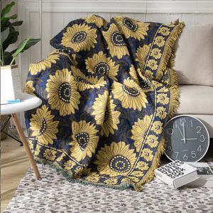 Épaississement Top Quailty Style Européen Bleu Tournesol 100 Coton tricoté sieste canapé couverture de bureau en gros trois couches épaissi couverture de style pastoral