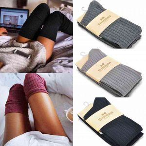 Cuisse haute chaussettes filles bas hiver chaud longues chaussettes femmes sexy bas médias collants bas tricotés chaussettes hautes Y1119