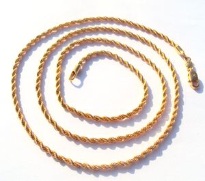Fina capa de oro amarillo de 14 k Cuerda francesa fina Collar largo torcido Partes de la cadena 100% oro real, no sólido, no dinero.