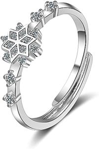 Bagues fines réglables en forme de flocon de neige en CZ pour femmes et adolescentes, bagues délicates en argent sterling plaqué avec motif floral