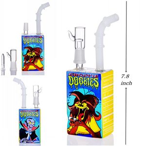 New Arrvial 8inch Colorfull Cartoon Square Box Glass Bong Hitman Juice Box Fumer Narguilé Avec 14.4 MM Male Herb Bubbler