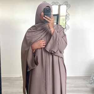 Ensemble Abaya à trois pièces avec Hijab Free Belt Jazz Crepe Kimono Sans manches sous robe Eid Ramadan Musulman Women Islamic Clothing 240410