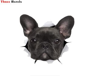 Three Ratels FTC1068 3D negro Bulldog Francés pegatina perro coche pegatina calcomanía para pared coche baño habitación equipaje monopatín Laptop7097307