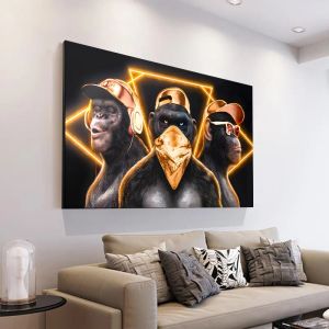 Trois singes sages peinture de toile imprimé poster toile animal peinture pour le salon chambre à coucher intérieur mur art intérieur décor mura
