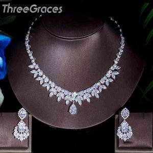 ThreeGraces Top qualité accessoires de mariée américains CZ pierre Costume de mariage collier et boucles d'oreilles ensembles de bijoux pour les mariées JS003 H1022