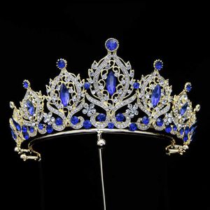 Tiaras Bridal Blue Crystal Tiaras Golden Metal Crown Decoration Coronas Wedding Jewellery Tiaras Z0220