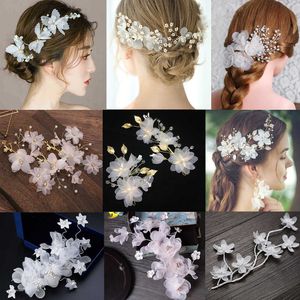 Tiaras novia gasa flor de seda pinza de pelo para mujeres novias boda tiara cabeza adornos tocado horquillas accesorios para el cabello joyería Z0220