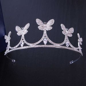 Tiaras novia tocado Rhinestone circón mariposa metal corona sombreros para reina tiaras fiesta baile vestido de novia joyería del pelo niñas Z0220