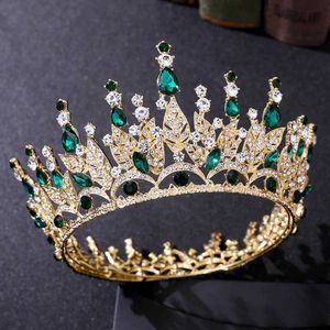 Tiaras Bride Royal Pink Crystal Queen King Tiaras Baroque Round Crowns Big Rhinestone Pageant Diadem Headband Wedding Hair Accessories Z0220