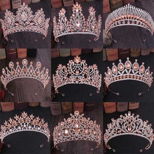 Tiaras Moda Oro rosa Color melocotón Cristal Rhinestone Boda Accesorios para el cabello Reina Princesa Diademas Mujeres Tiara Corona Cabeza Joyería Z0220