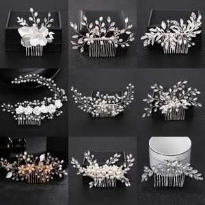 Tiaras Trendy Handmade Tiara Wedding Hair Comb Leaf Flower Bridal Hairpins Pearl Rhinestone Head Jewelry Girls Wedding Hair Accessories Z0220