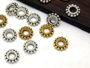 Tibetan Silver Gold 8 mm Gear Metal Alloy Perles d'espaceur Népal Bouddha Perles pour les bijoux faisant AW34TG