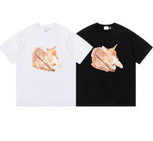 Camiseta de manga corta con bordado de ciervo y alfabeto vintage de la marca Tide, camiseta holgada americana de media manga para hombre
