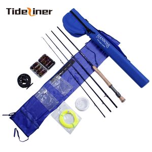 Tideliner Fly Fishing rod set Combo Kits 2.7M Fly Fishing Rods 5/6 carbon fiber Aluminum Fly Reel Fishing Lures Lines pole