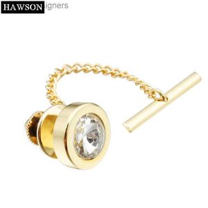 Clip Clips Hawson White Crystal incrusté Tie Tack / Pin Golden avec chaîne de sécurité Mariage / ACCESSOIRES D'AFFAIRES MENSE BIELRIE CADEAU pour hommes Y240411