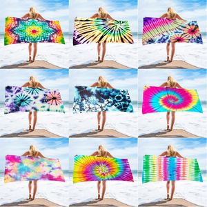 Toalla de playa Tie Dye cuadrada, toallas de 150x75 cm, Material de tela, cubierta de baño de absorción de agua de fibra Superfina de arcoíris para adultos