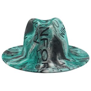 Chapeau Fedora tie-dye automne hiver Graffiti lettres Panama casquette en feutre unisexe peint à la main Jazz chapeau haut de forme pour les femmes fête mariage