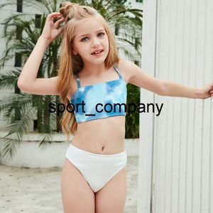 Traje de baño de dos piezas Tie Dye para niños, traje de baño para niñas de 5 a 14 años, conjunto de Bikini azul para niñas adolescentes, biquinis para niños pequeños