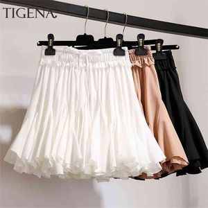 TIGENA taille haute plissée Tutu jupe mode été coréen Mini courte en mousseline de soie femme blanc soleil école 210621