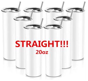 Stock 20 oz DROITE !!! Gobelets vierges Sublimation Slim Cup tasses à café avec couvercle et chopes à bière en paille en plastique