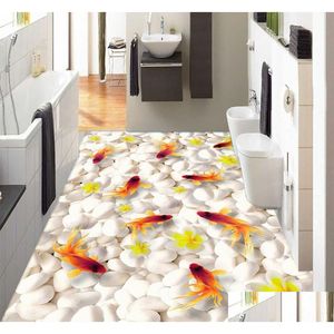 Carrelage personnalisé 3D plancher mural papier peint natation poisson rouge PVC auto-adhésif imperméable salon salle de bains plancher Papel De Parede600 Dhub4