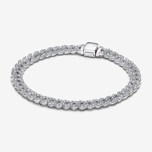 Bracelet de chaîne cubaine pavé intemporel Pandoras 925 chaînes de main en argent sterling bracelets femmes hommes bijoux de luxe bracelet de créateur de diamant avec coffret d'origine