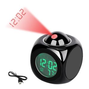Digital Projection Clock with Hourly Chime, Time, Temperature, Backlight, Loud Music Alarm, Snooze, 12/24H, USB Projector, LCD Display